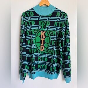 Kentucky Turtle Derby Sweater Mens Size XL Blue Green Mock neck KTD Old Forester
